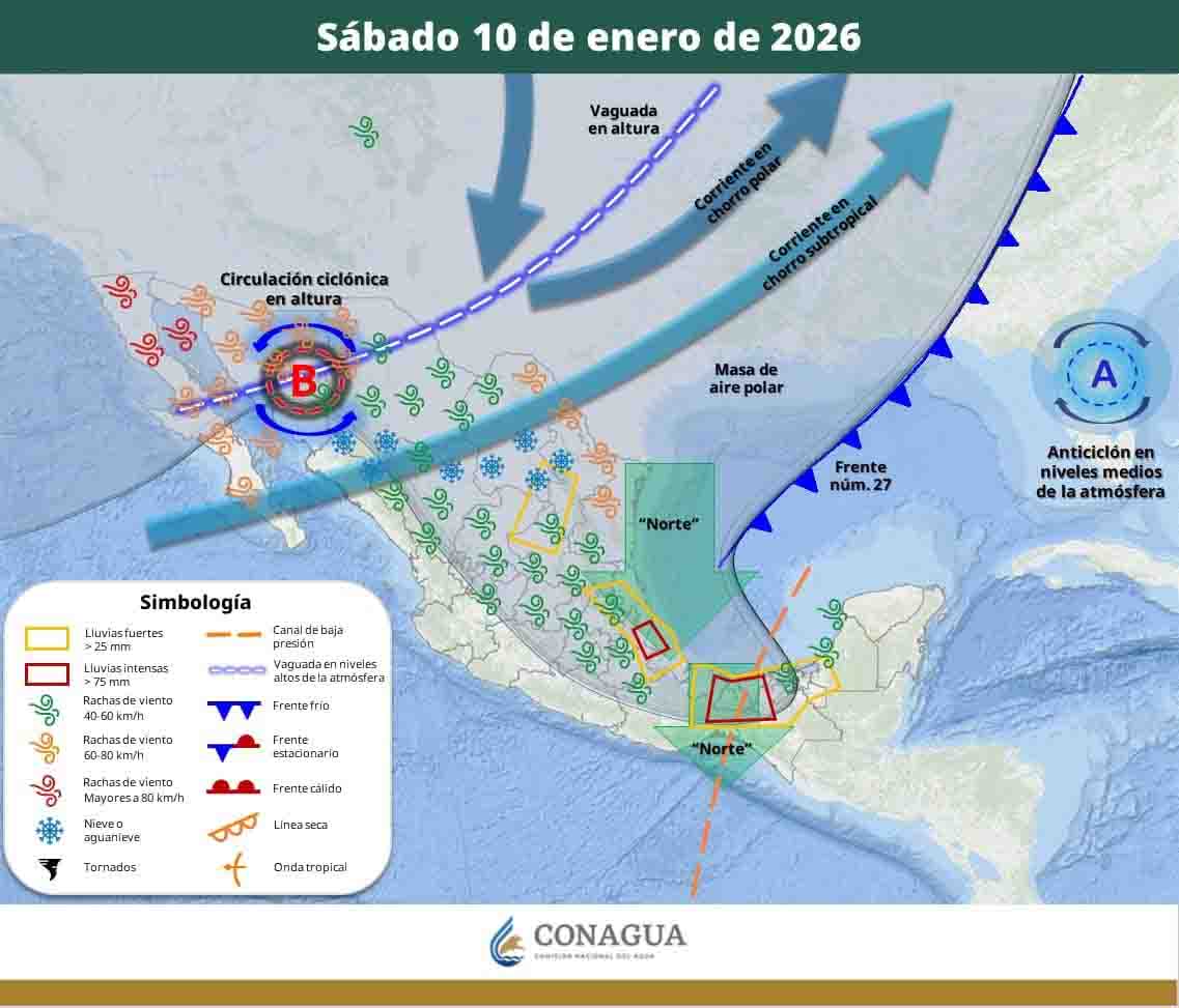Alerta por ingreso de frente frío No. 27 a Chiapas