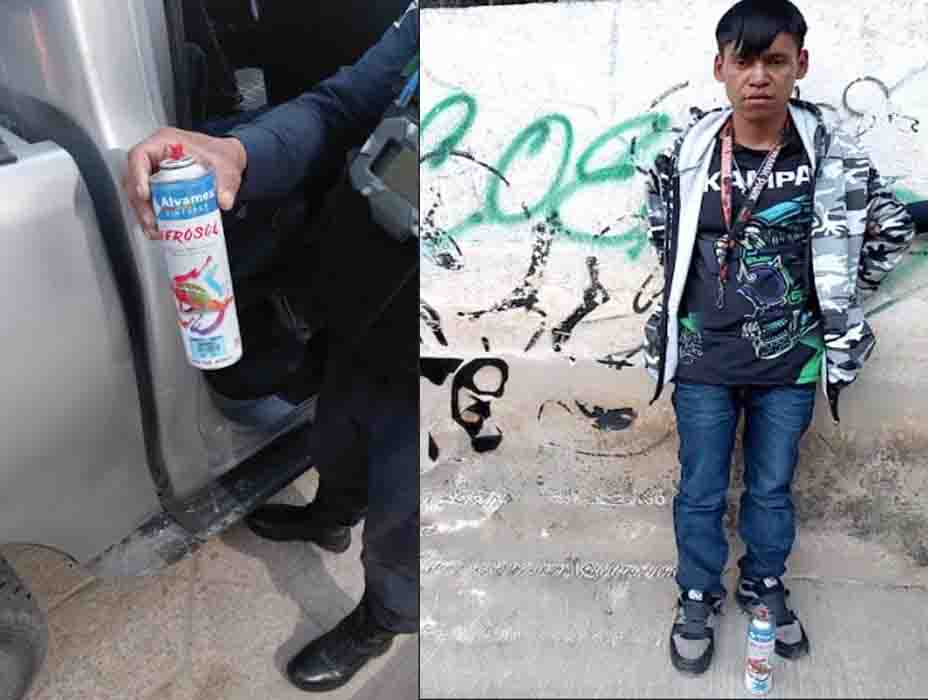 Detienen a masculino por pintar fachada con grafiti en el Barrio de Tlaxcala