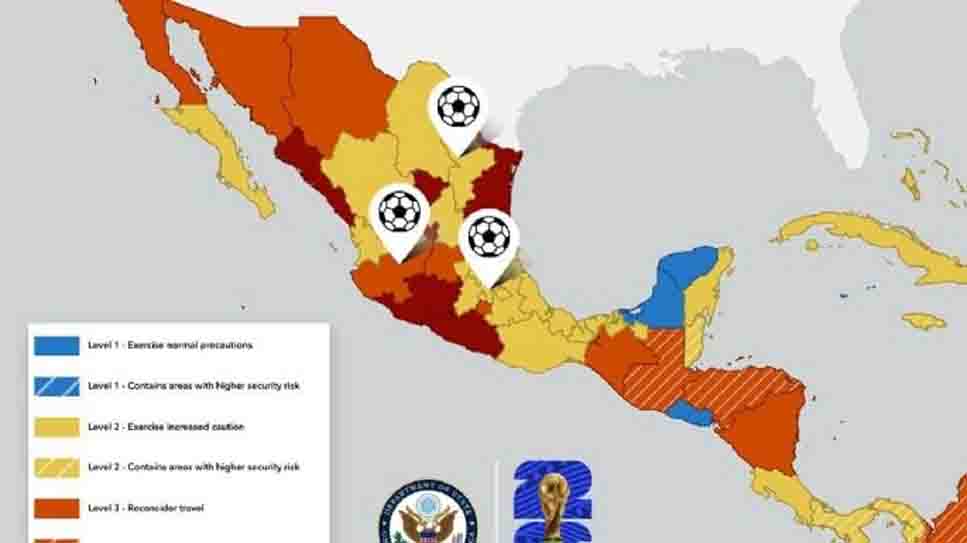 A dos días del Mundial, EU publica “mapa de riesgo” de México y pide no viajar a seis estados
