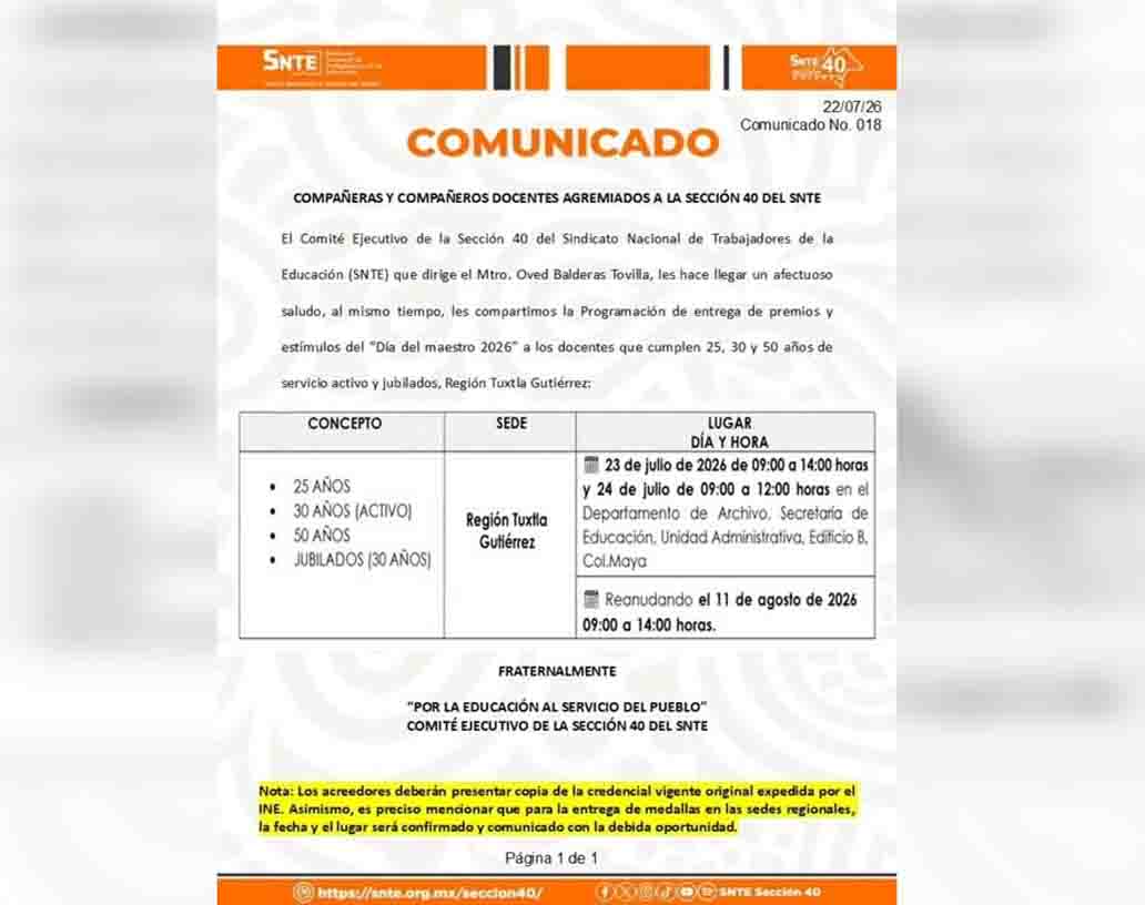 Entrega Sección 40 estímulos y premios a maestros