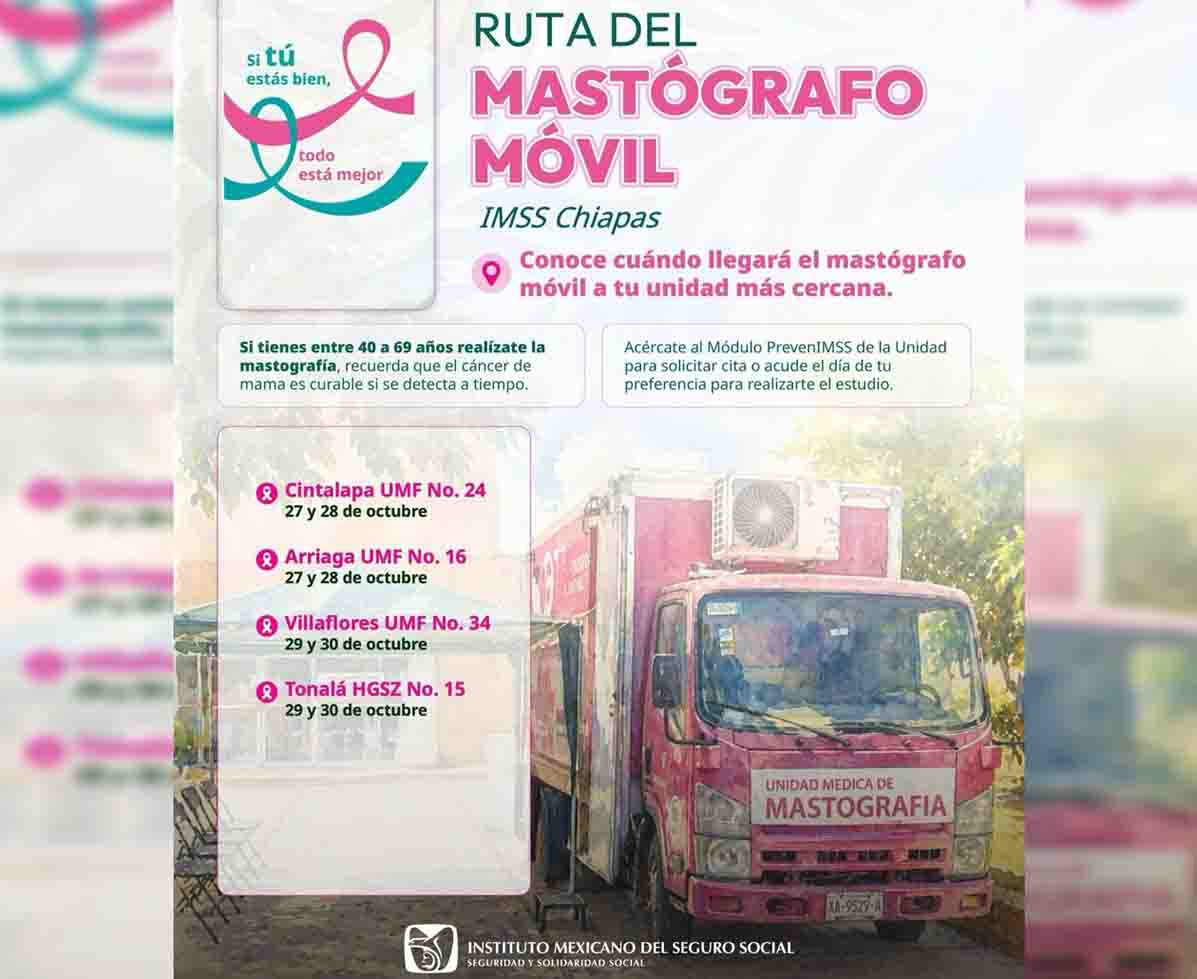Invita IMSS Chiapas a mujeres derechohabientes a realizarse mastografías en unidades móviles