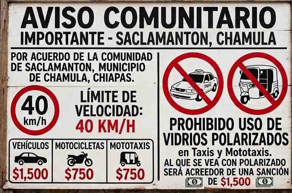 Saclamantón, Chamula, establece multas por exceso de velocidad y polarizado en transporte público
